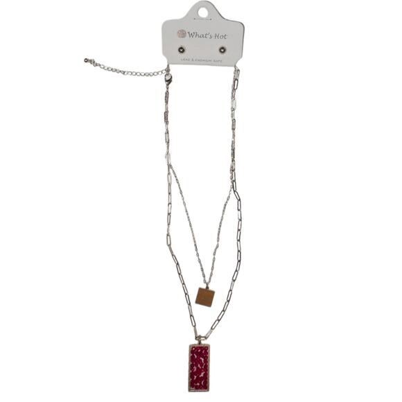 NWT Gold Crystal Garnet Layered Necklace 16 in with post earrings - Picture 2 of 6